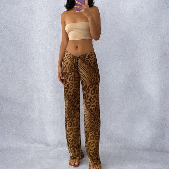 Victoria’s Secret Y2K Animal Print Sheer Tie Front Wide Leg Lounge Pants Size M - Picture 1 of 8